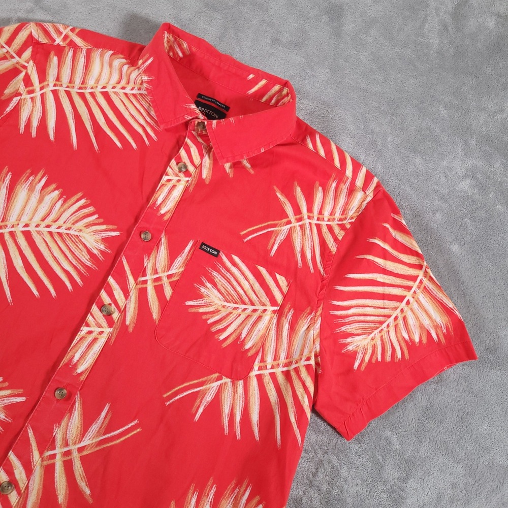 Brixton Shirt Men XL Orange Charter Palm Leaf Short Sleeve Button Up Tropical